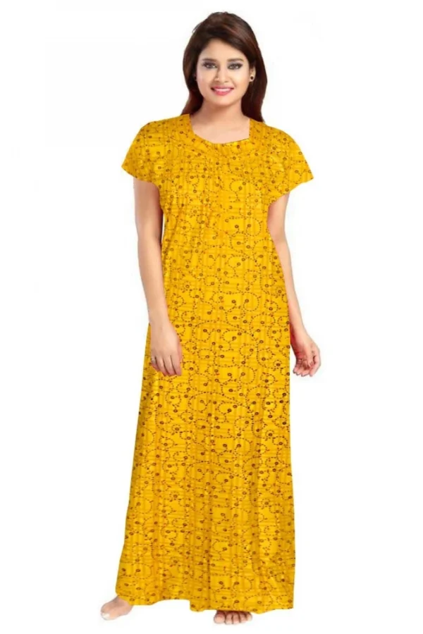 Women's Cotton Printed Maxi Nighty (Yellow)