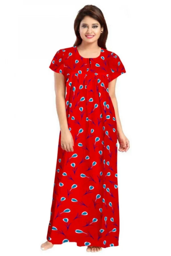 Women's Cotton Printed Maxi Nighty (Red)