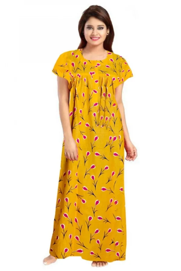 Women's Cotton Printed Maxi Nighty (Yellow)