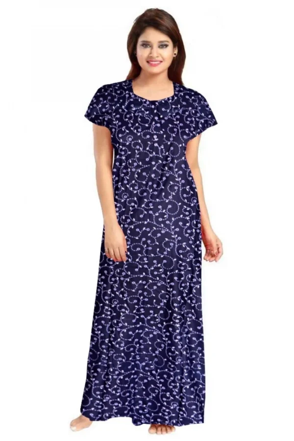 Women's Cotton Printed Maxi Nighty (Blue)