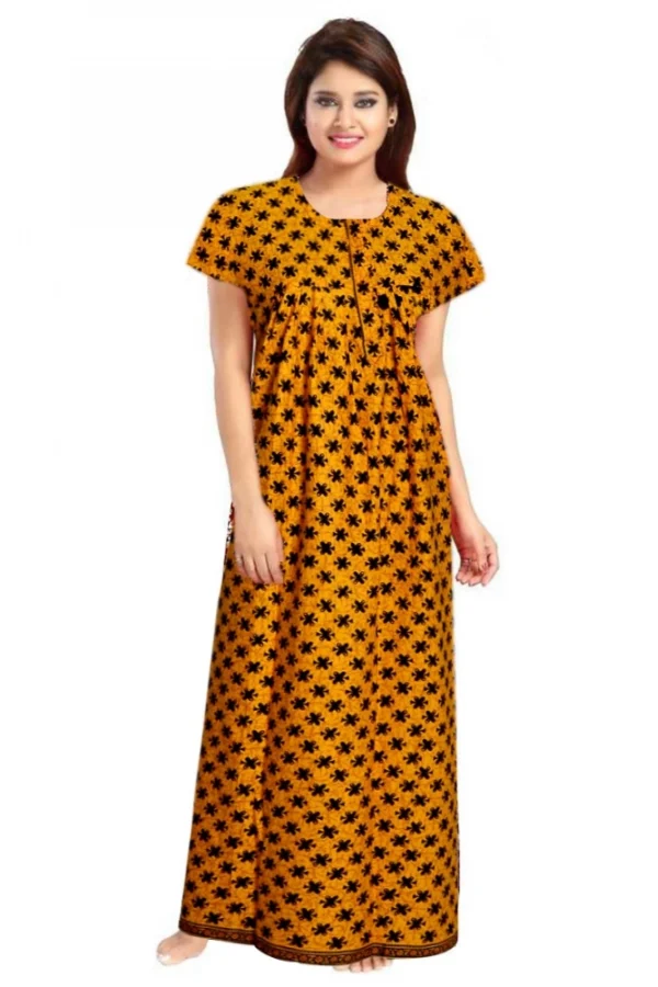 Women's Cotton Printed Maxi Nighty (Mustard)