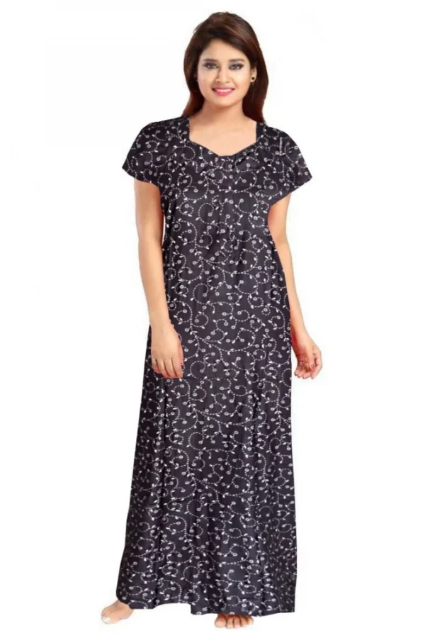 Women's Cotton Printed Maxi Nighty (Grey)