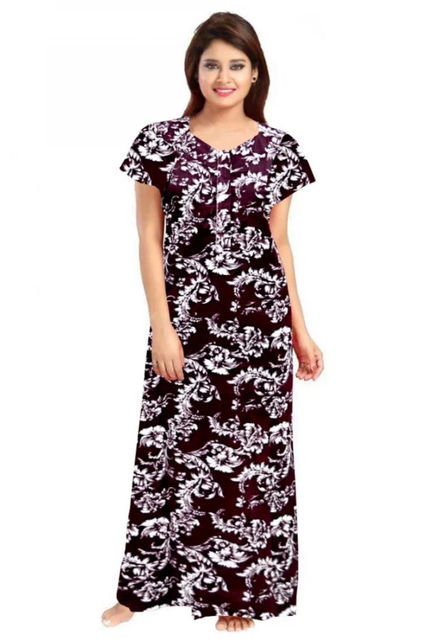 Women's Cotton Printed Maxi Nighty (Wine)