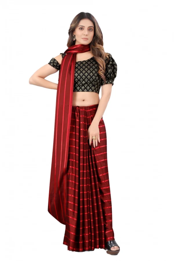 Women's Satin Silk Saree with Blouse (Red, 5-6 Mtrs)