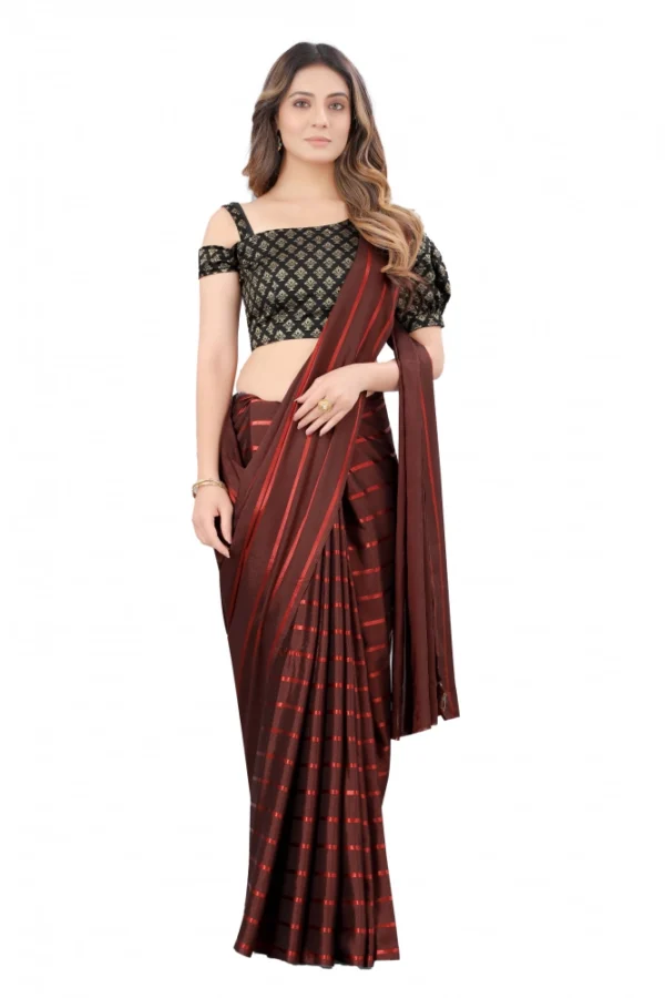 Women's Satin Silk Saree with Blouse (Orange, 5-6 Mtrs)