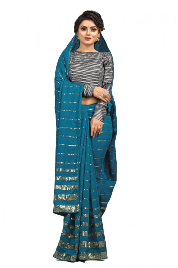 Women's Vichitra Saree with Blouse (Rama, 5-6 Mtrs)