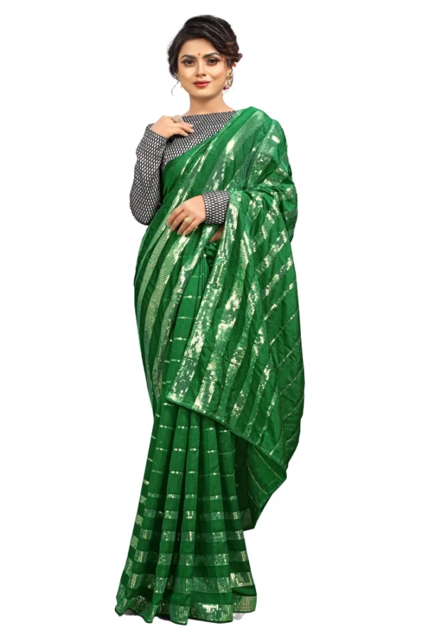 Women's Vichitra Saree with Blouse (Green, 5-6 Mtrs)