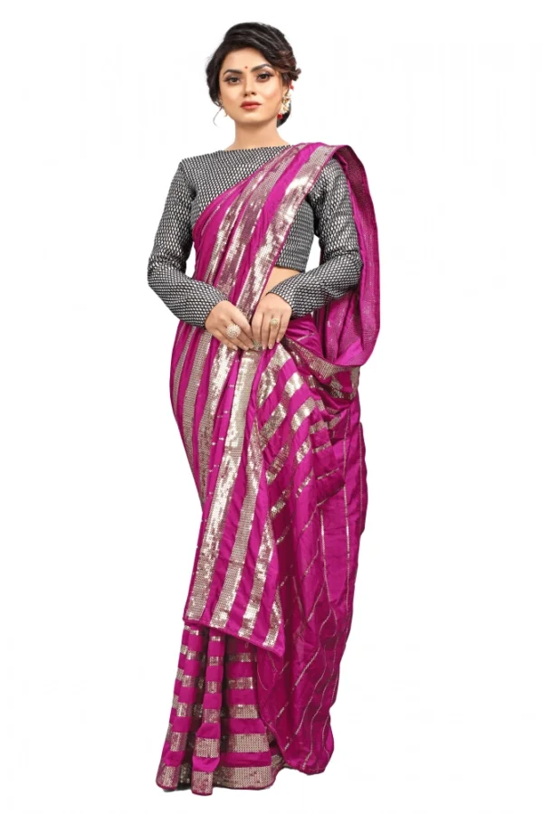 Women's Vichitra Saree with Blouse (Pink, 5-6 Mtrs)
