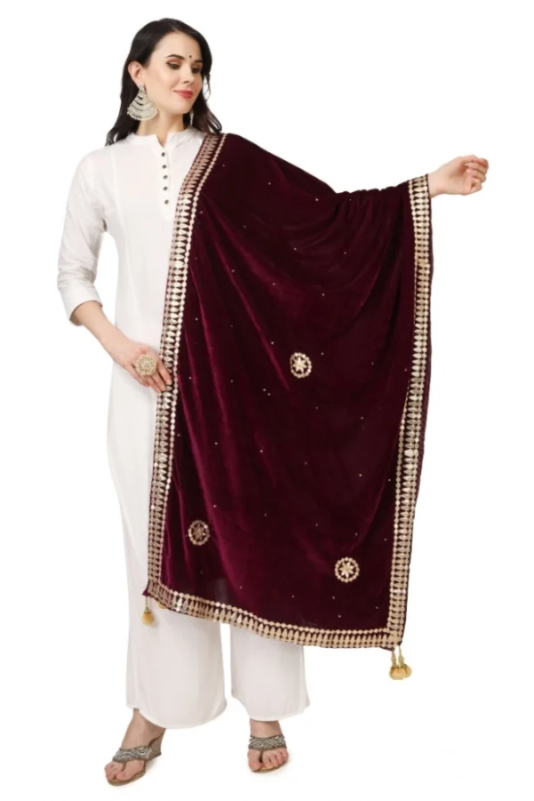 Women's Velvet Gotta Patti Dupatta (Purple, Length: 2.25 to 2.50 Mtr)