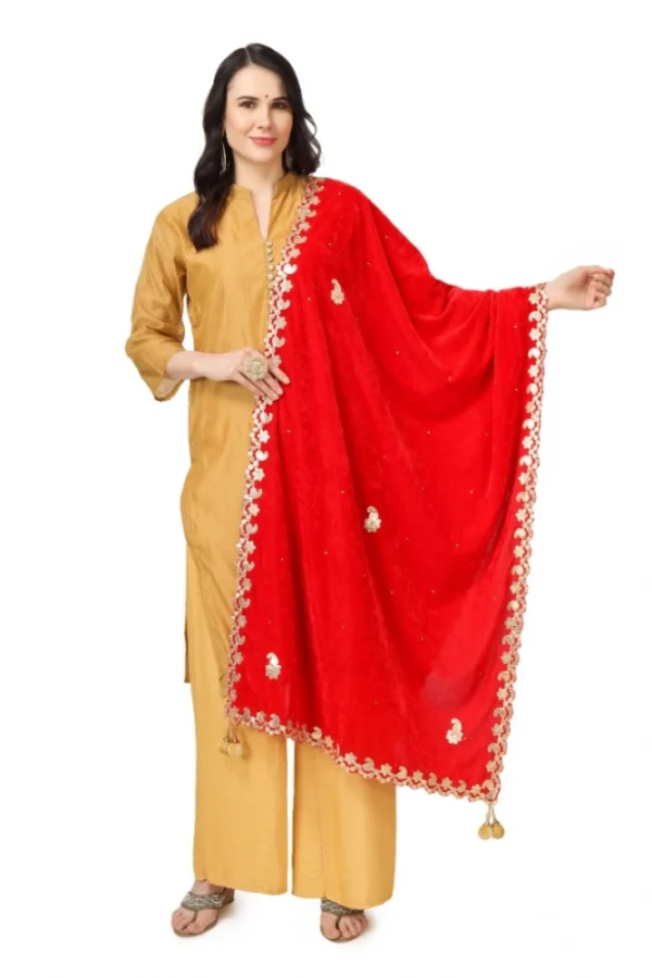 Women's Velvet Gotta Patti Dupatta (Red, Length: 2.25 to 2.50 Mtr)