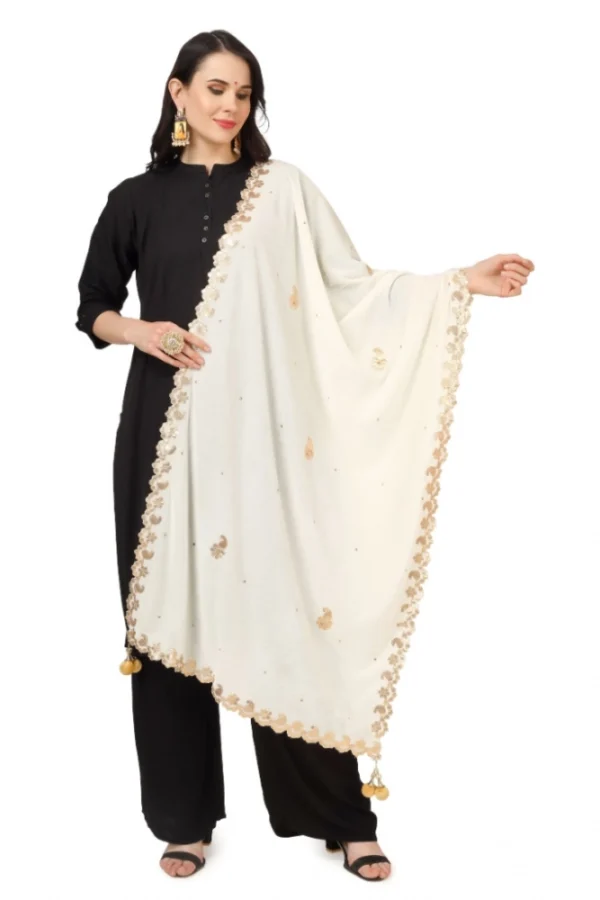 Women's Velvet Gotta Patti Dupatta (Off White, Length: 2.25 to 2.50 Mtr)