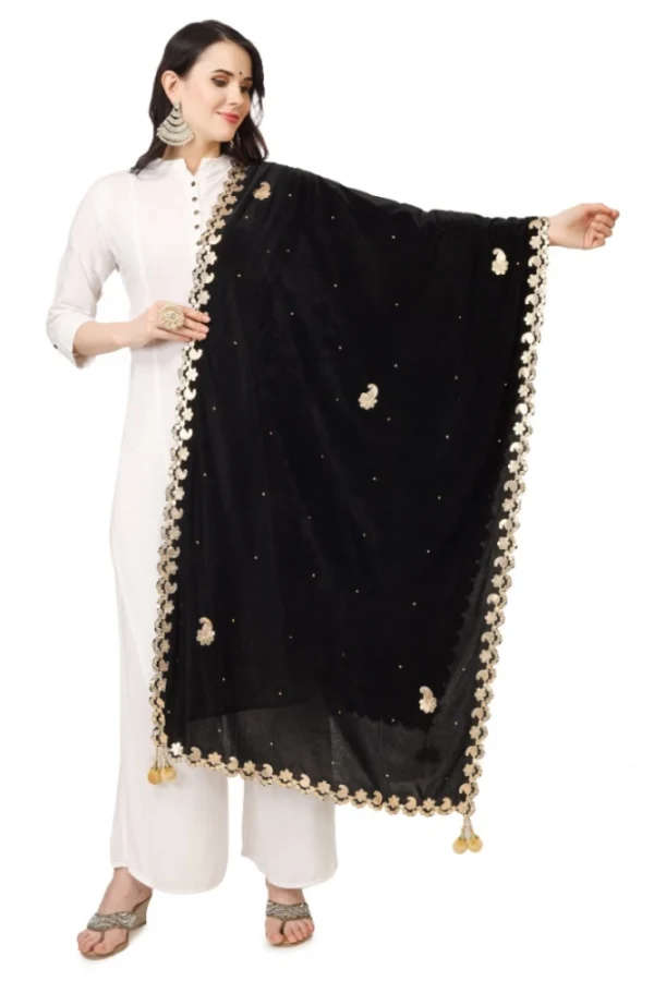 Women's Velvet Gotta Patti Dupatta (Black, Length: 2.25 to 2.50 Mtr)