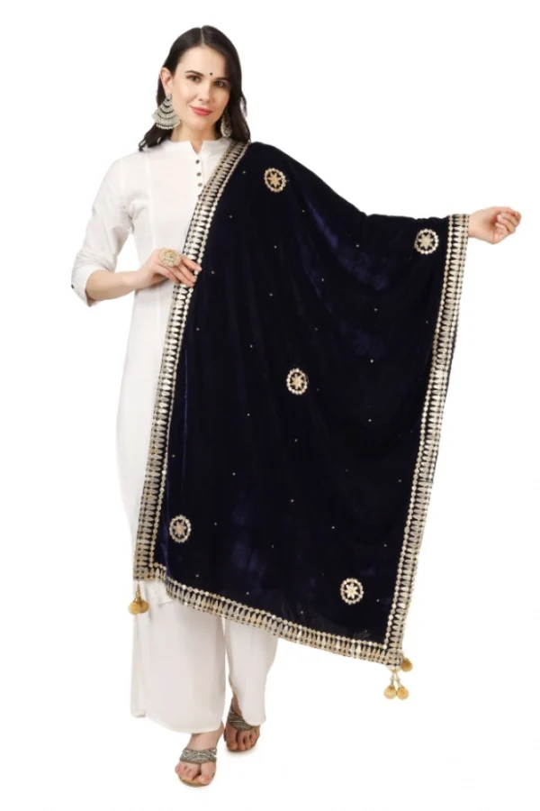 Women's Velvet Gotta Patti Dupatta (Blue, Length: 2.25 to 2.50 Mtr)