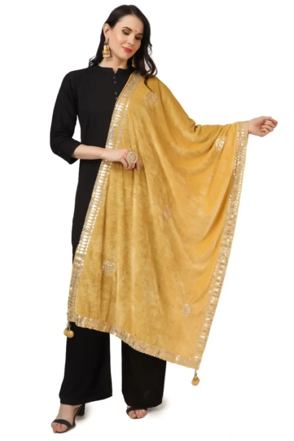 Women's Velvet Gotta Patti Dupatta (Yellow, Length: 2.25 to 2.50 Mtr)