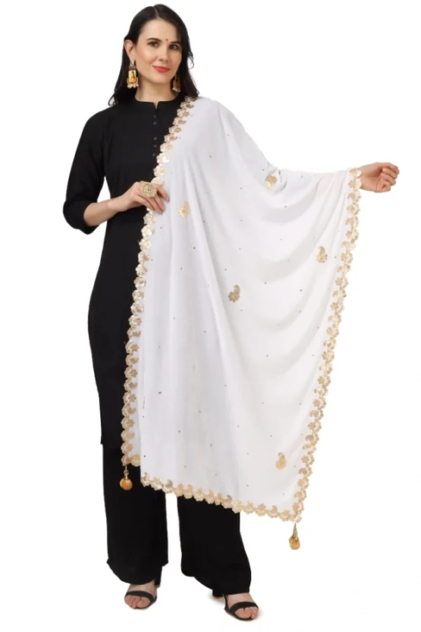 Women's Velvet Gotta Patti Dupatta (White, Length: 2.25 to 2.50 Mtr)