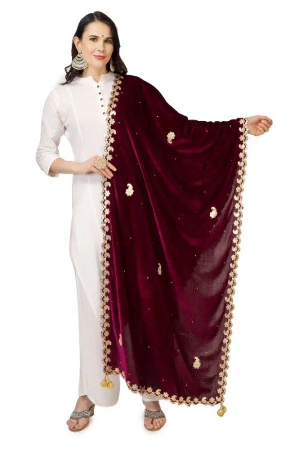 Women's Velvet Gotta Patti Dupatta (Purple, Length: 2.25 to 2.50 Mtr)
