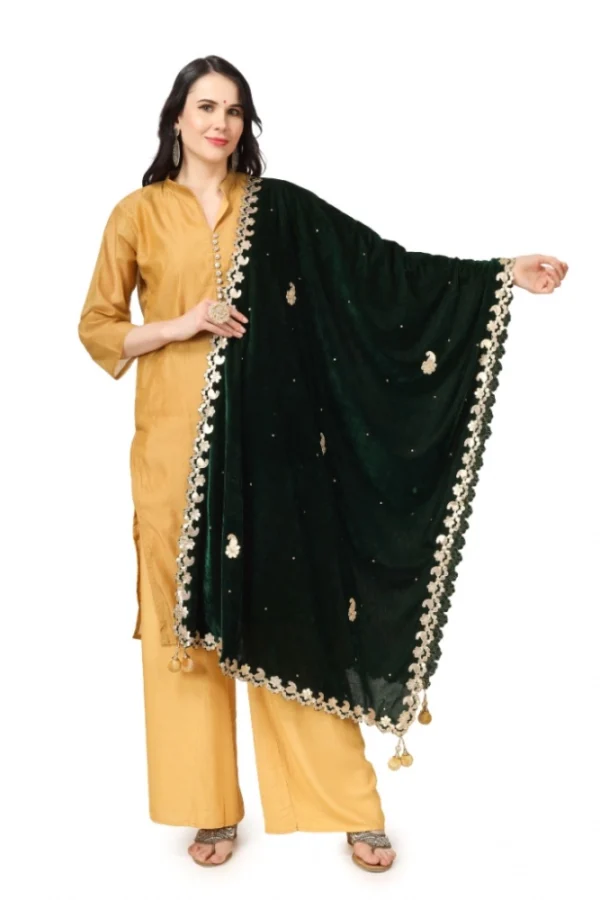 Women's Velvet Gotta Patti Dupatta (Green, Length: 2.25 to 2.50 Mtr)