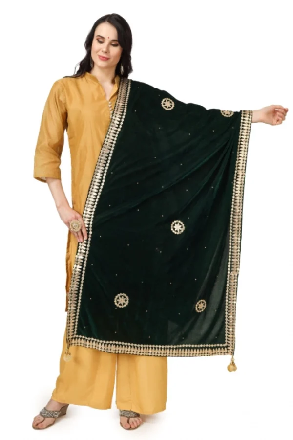 Women's Velvet Gotta Patti Dupatta (Green, Length: 2.25 to 2.50 Mtr)
