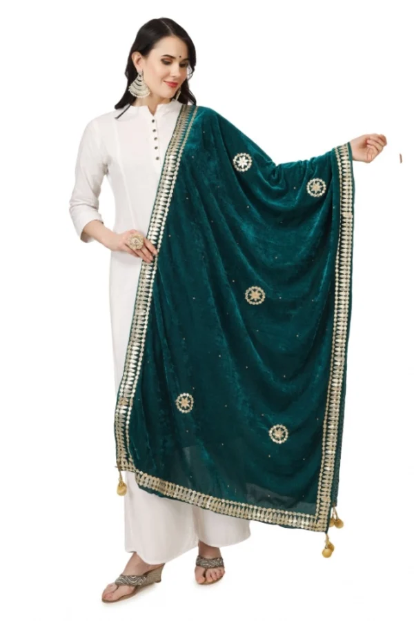Women's Velvet Gotta Patti Dupatta (Dark Green, Length: 2.25 to 2.50 Mtr)
