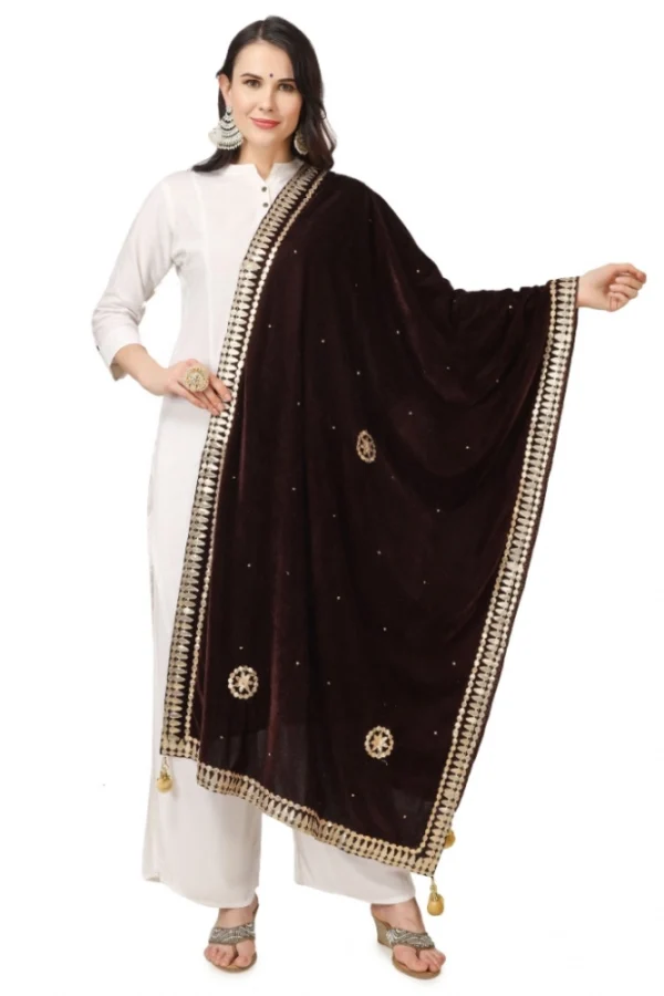 Women's Velvet Gotta Patti Dupatta (Brown, Length: 2.25 to 2.50 Mtr)