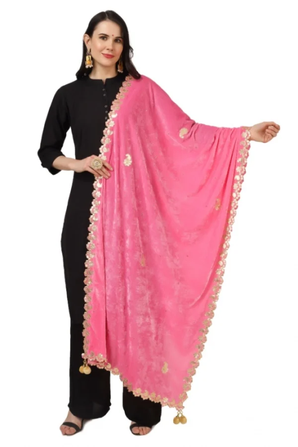 Women's Velvet Gotta Patti Dupatta (Pink, Length: 2.25 to 2.50 Mtr)