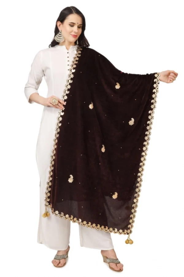 Women's Velvet Gotta Patti Dupatta (Brown, Length: 2.25 to 2.50 Mtr)