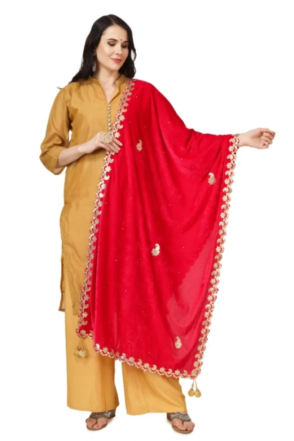 Women's Velvet Gotta Patti Dupatta (Pink, Length: 2.25 to 2.50 Mtr)