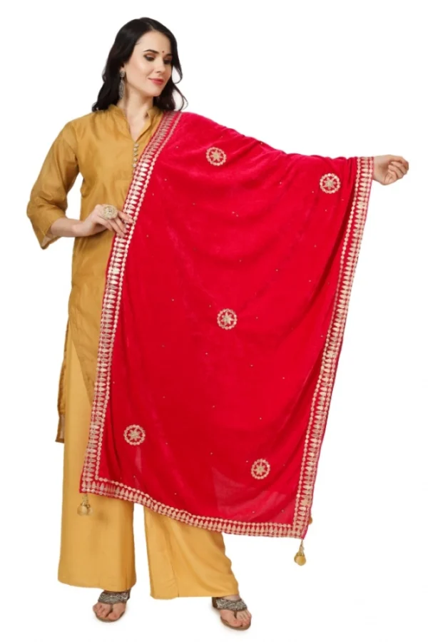 Women's Velvet Gotta Patti Dupatta (Pink, Length: 2.25 to 2.50 Mtr)
