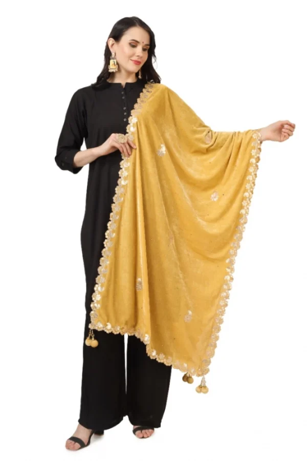 Women's Velvet Gotta Patti Dupatta (Yellow, Length: 2.25 to 2.50 Mtr)