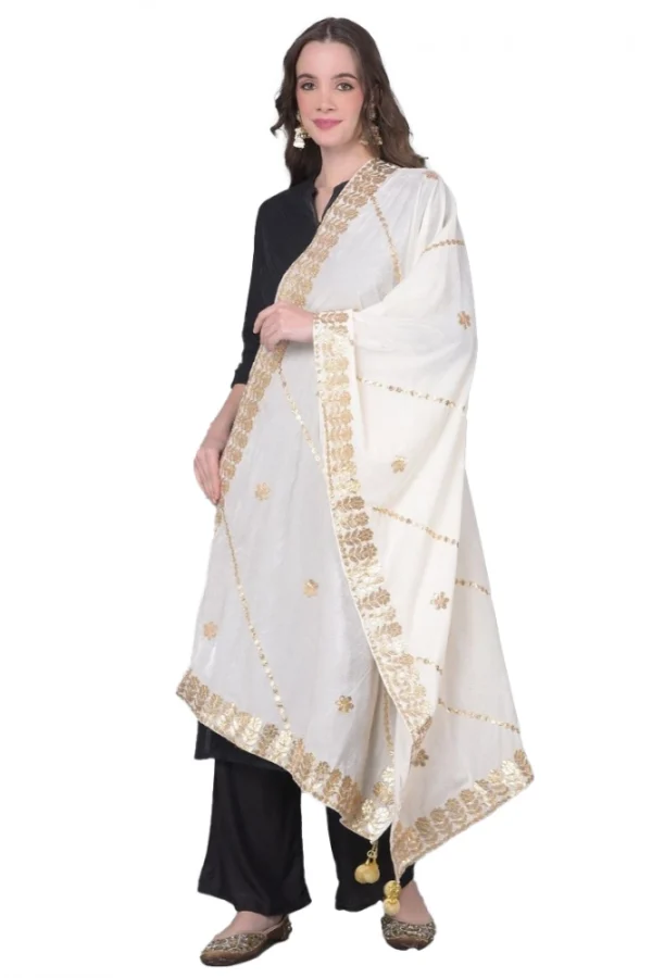 Women's Velvet Gotta Patti Dupatta (White, Length: 2.25 to 2.50 Mtr)