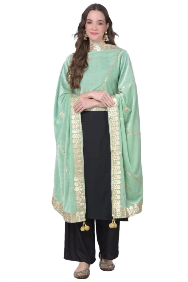 Women's Velvet Gotta Patti Dupatta (Sea Green, Length: 2.25 to 2.50 Mtr)