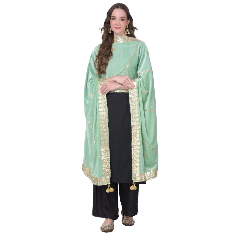 53511129862_1a6e0250ea_o_d-1000x1000-1.webp Women's Velvet Gotta Patti Dupatta (Sea Green, Length: 2.25 to 2.50 Mtr) - Image 1