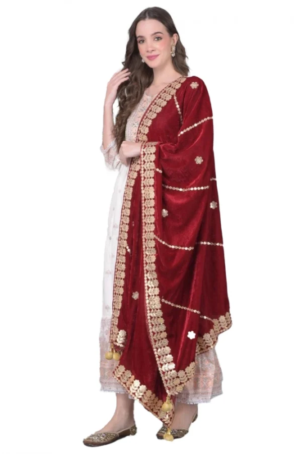 Women's Velvet Gotta Patti Dupatta (Maroon, Length: 2.25 to 2.50 Mtr)