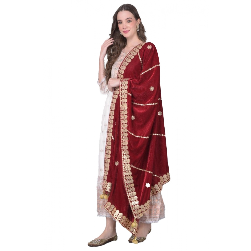 53512022966_eb8fe0347c_o_d-1000x1000-1.webp Women's Velvet Gotta Patti Dupatta (Maroon, Length: 2.25 to 2.50 Mtr) - Image 1