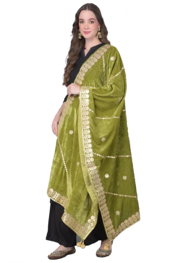 Women's Velvet Gotta Patti Dupatta (Olive, Length: 2.25 to 2.50 Mtr)