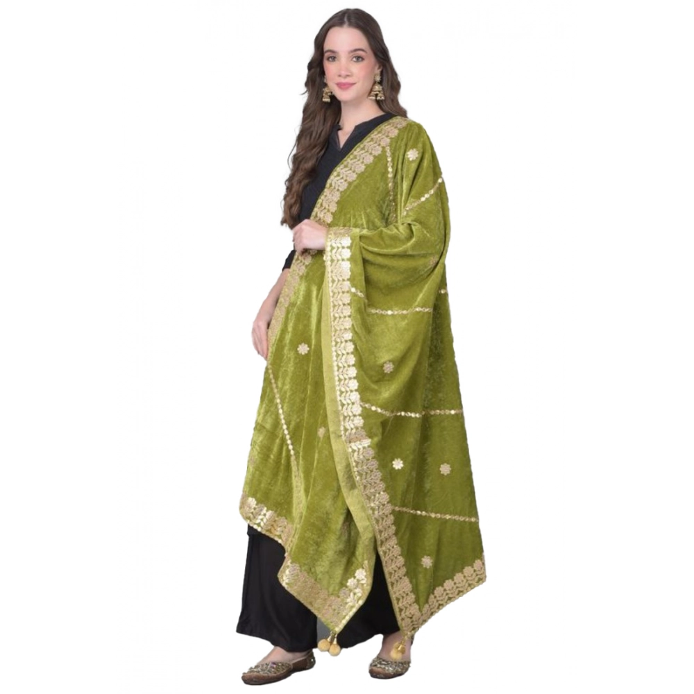 53512022981_9436216557_o_d-1000x1000-1.webp Women's Velvet Gotta Patti Dupatta (Olive, Length: 2.25 to 2.50 Mtr) - Image 1