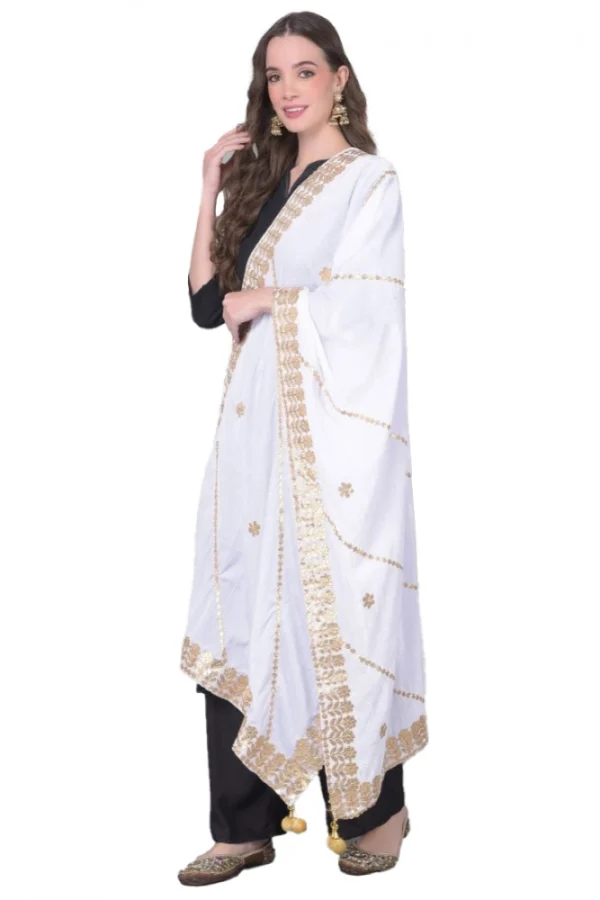 Women's Velvet Gotta Patti Dupatta (Off White, Length: 2.25 to 2.50 Mtr)