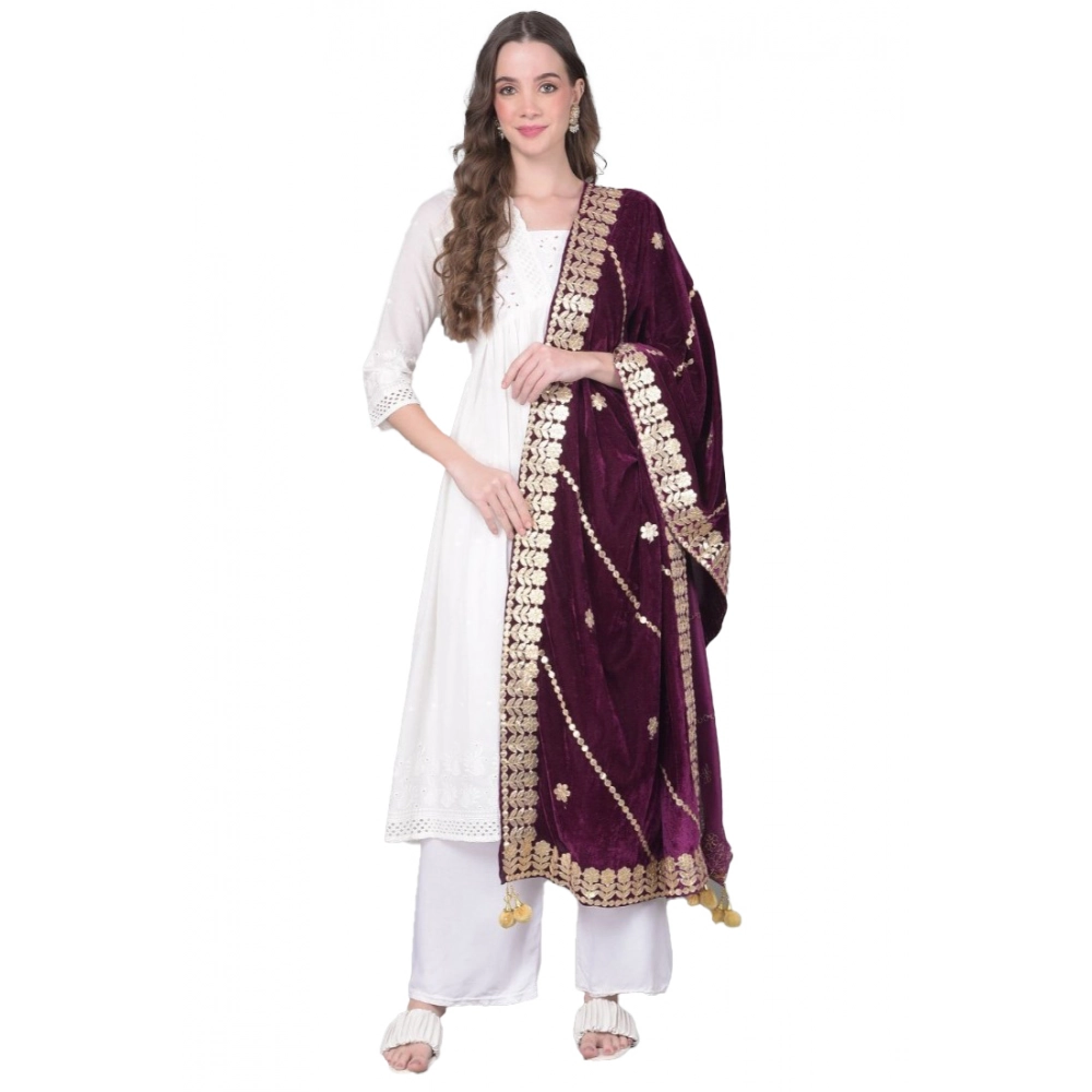 53512191313_9aef2dfd41_o_d-1000x1000-1.webp Women's Velvet Gotta Patti Dupatta (Wine, Length: 2.25 to 2.50 Mtr) - Image 1