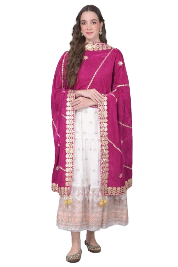 Women's Velvet Gotta Patti Dupatta (Purple, Length: 2.25 to 2.50 Mtr)