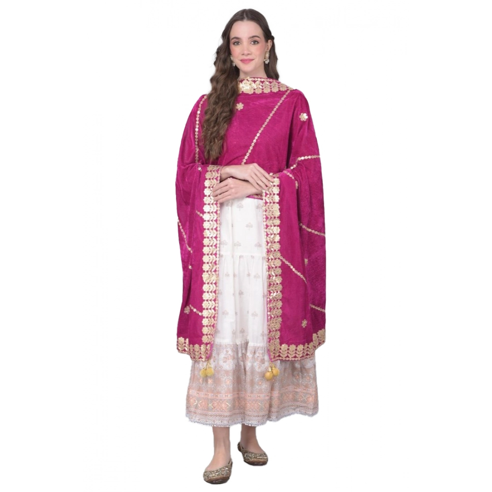 53512191408_dec6a35cbd_o_d-1000x1000-1.webp Women's Velvet Gotta Patti Dupatta (Purple, Length: 2.25 to 2.50 Mtr) - Image 1