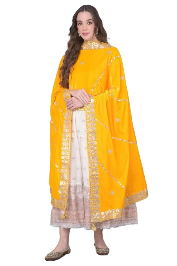 Women's Velvet Gotta Patti Dupatta (Yellow, Length: 2.25 to 2.50 Mtr)