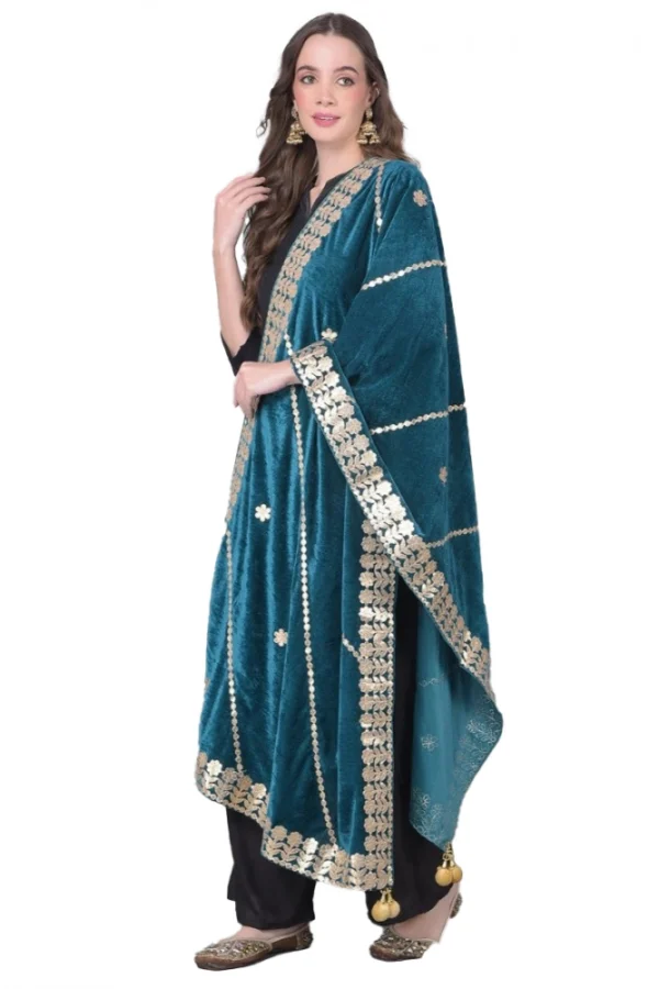 Women's Velvet Gotta Patti Dupatta (Teal, Length: 2.25 to 2.50 Mtr)