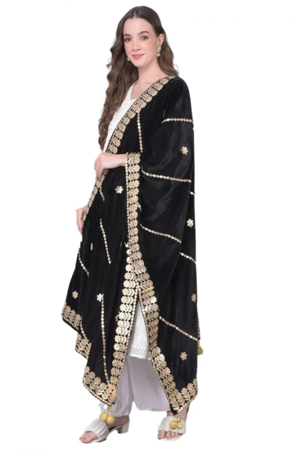 Women's Velvet Gotta Patti Dupatta (Black, Length: 2.25 to 2.50 Mtr)
