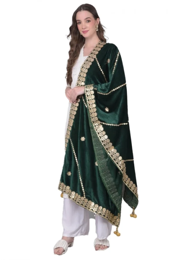 Women's Velvet Gotta Patti Dupatta (Green, Length: 2.25 to 2.50 Mtr)