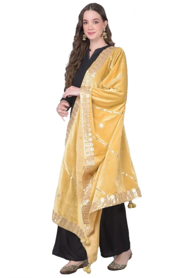 Women's Velvet Gotta Patti Dupatta (Gold, Length: 2.25 to 2.50 Mtr)