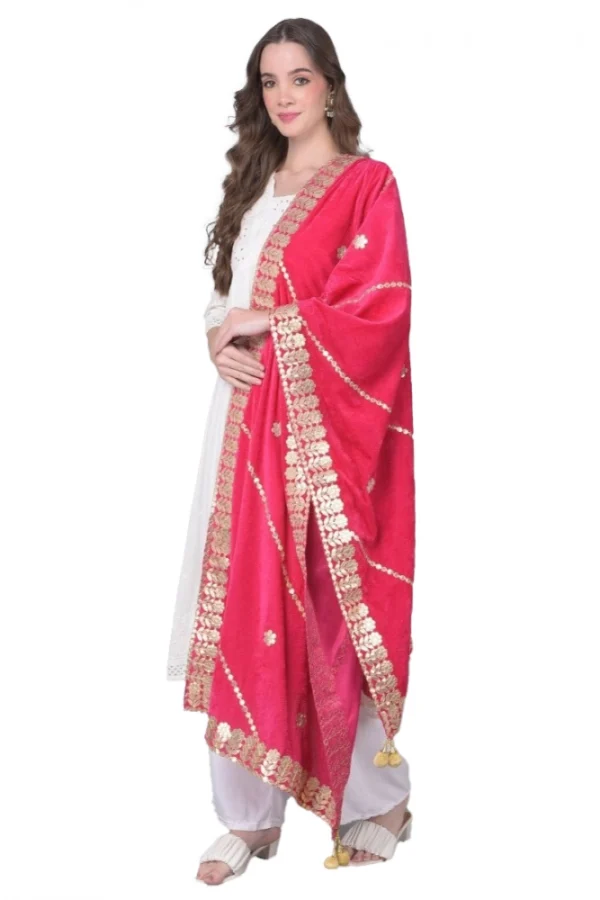 Women's Velvet Gotta Patti Dupatta (Pink, Length: 2.25 to 2.50 Mtr)