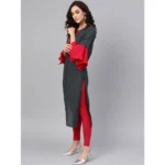 Women's Casual Bell Sleeves Mirror Work Cotton Slub Kurti (Grey) - Image 5