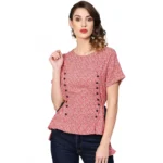 Women's Casual Short Sleeve Geometric Rayon Top (Red)