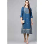 Women's Casual 3/4 th Sleeve Floral Printed Rayon Kurti (Blue) - Image 3