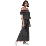 Women's Casual shoulder sleeve Geomatrical Printed Cotton Dress (Black) - Image 4